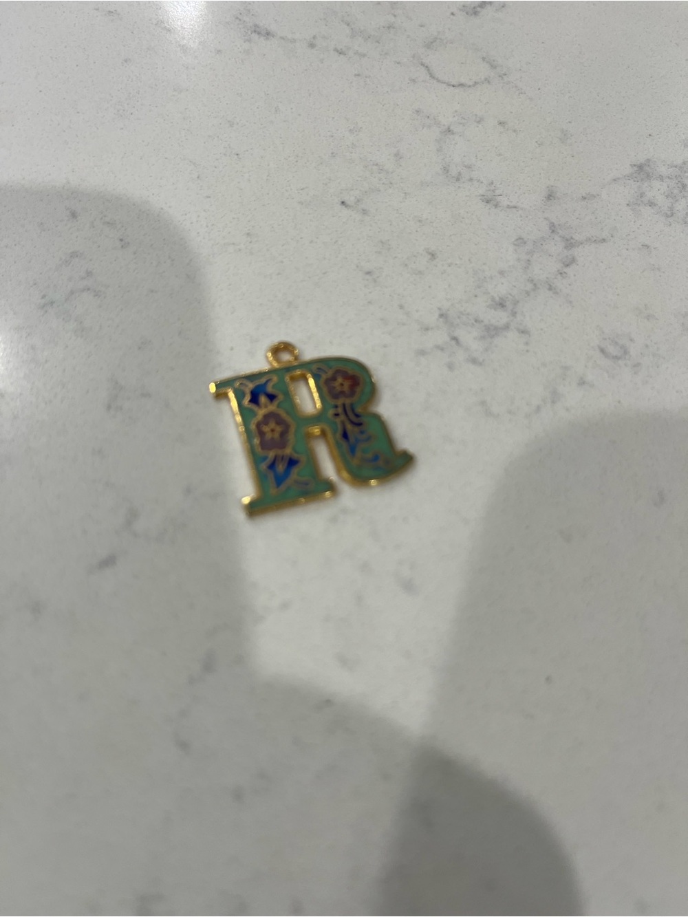 Gold-Tone Enamel 'R' Letter Pendant Charm - Green & Blue